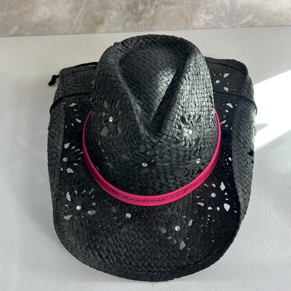 Toby Keith's Cowboy Hat "Whiskey Girl" PInk OS Black 100% Paper Woven - Picture 8 of 16